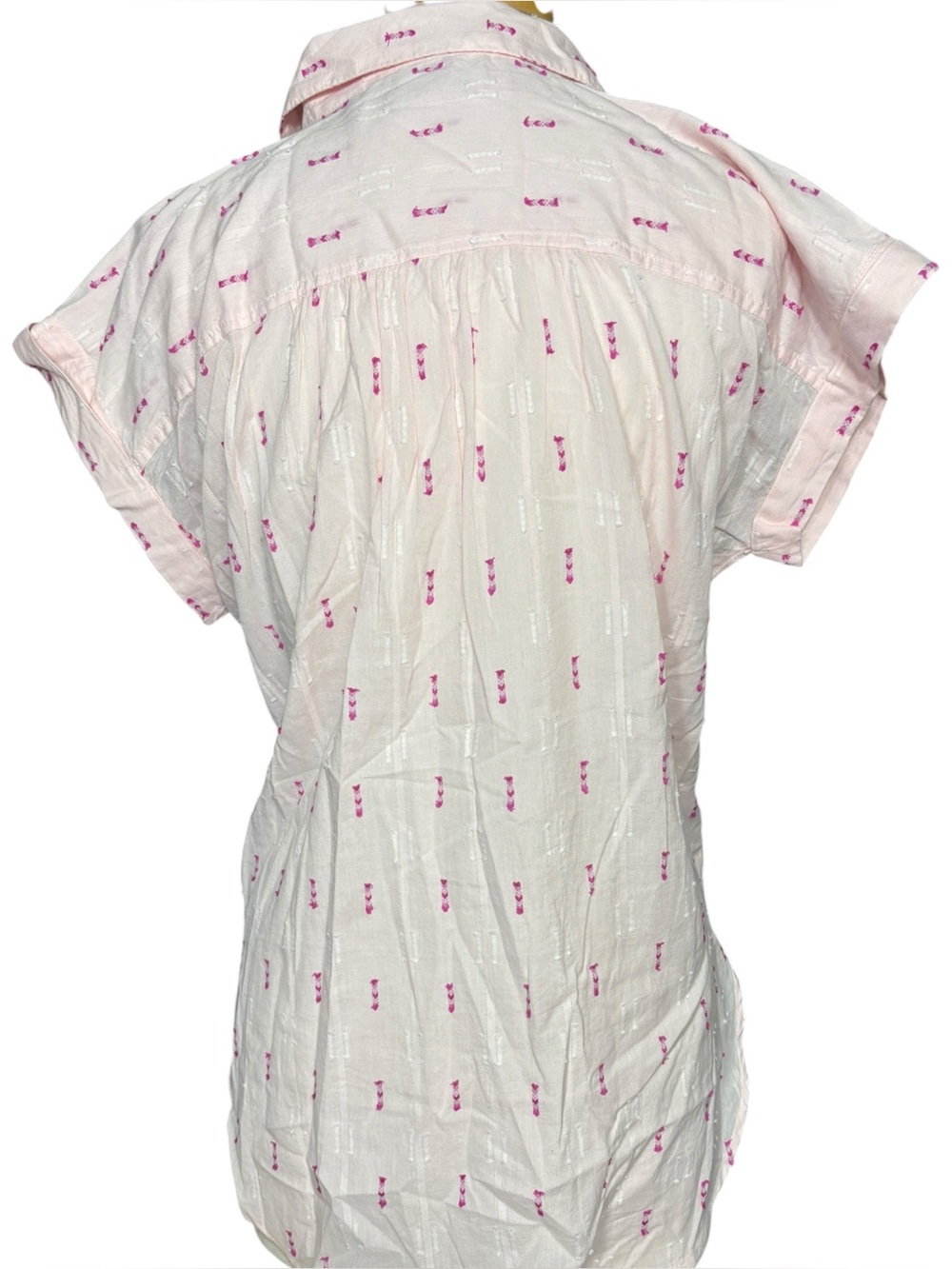 LOFT Pink Embroidered Dobby Dot Short Sleeve Collared Shirt (Size S) - Picture 3 of 4